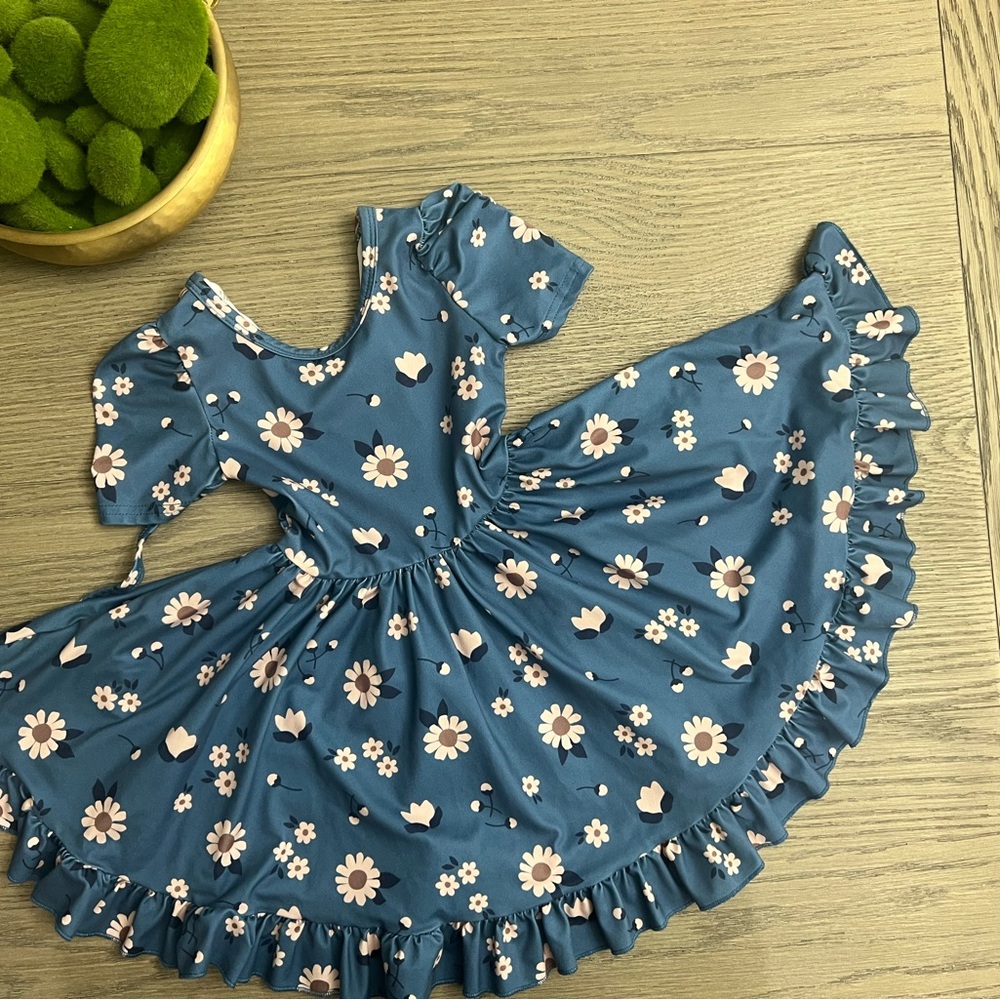 Girlhood by Little Stocking Company Blue Floral Ruffled Twirl Dress